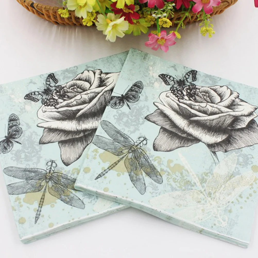 Christmas Paper Napkins 20 PCS Hand Towel Handkerchiefs Dinner Disposable Dragonfly Decoupage paper napkins