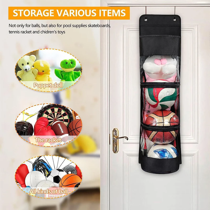 Basketball Wall Hanging Bag - Door Back Soccer Ball Storage Mesh Rack - Over The Door Hanging Sports Equipment Storage