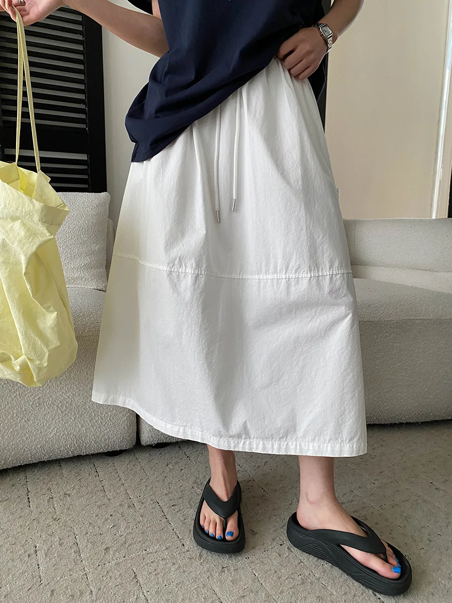 Frühlings- und Sommerrock für Damen, lässig, einfarbig, mit Kordelzug, elastisch, hohe Taille, A-Linie, schlank machender Rock – Detail 22