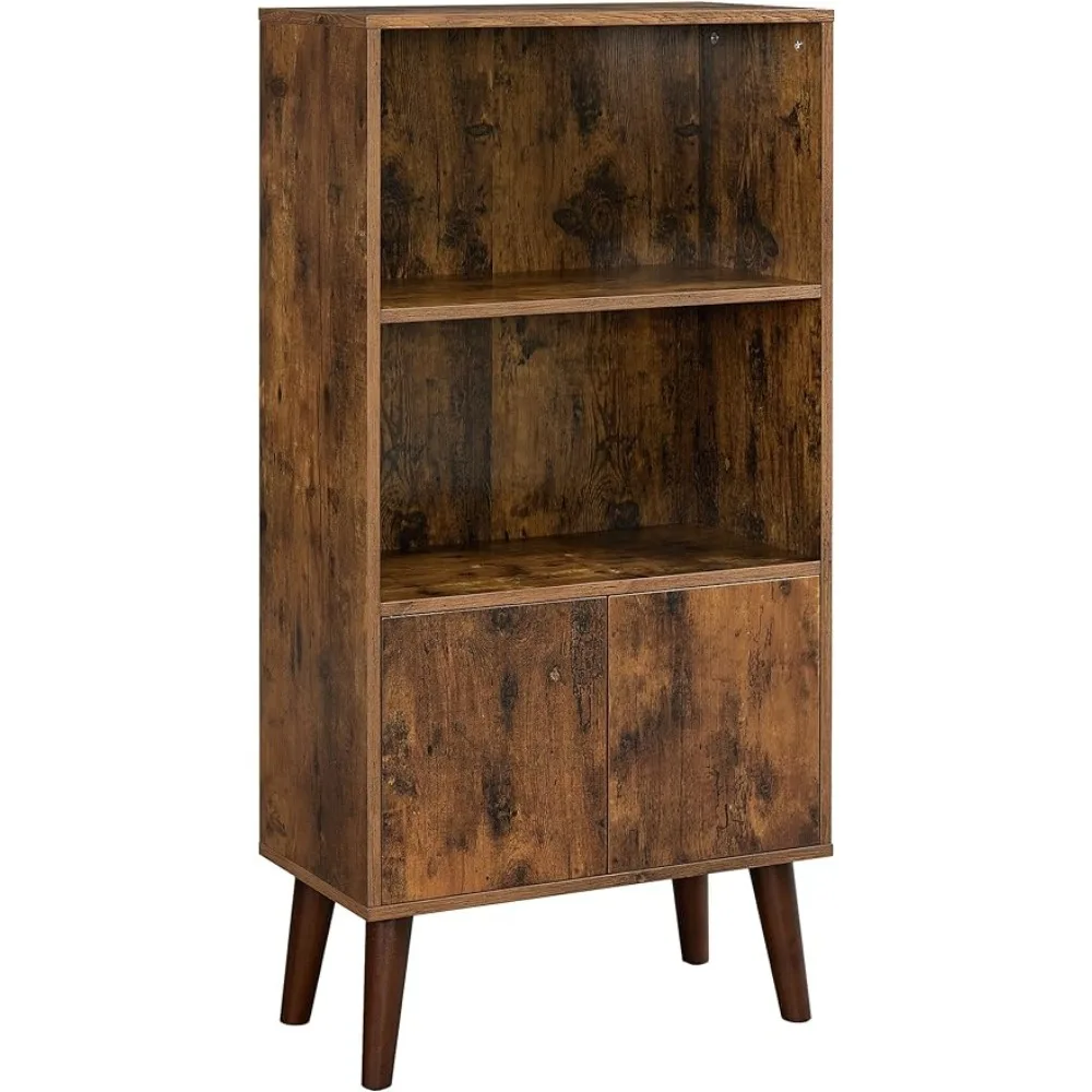 

Rustic Brown Living Room Furniture Mid-Century Style 2-Tier Retro Bookshelf With Doors Bookcase Storage Free Shipping Study Home