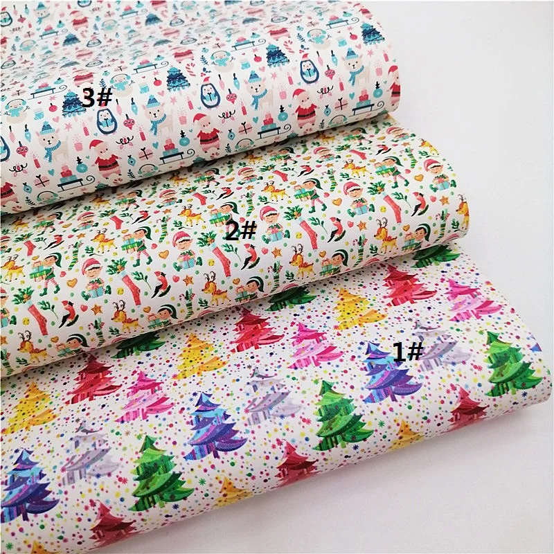 Christmas Celebration Faux Leather Sheets Christmas Trees Light Buds Peagons Printed Faux Leather Craft Sheets Mini Rolls W204