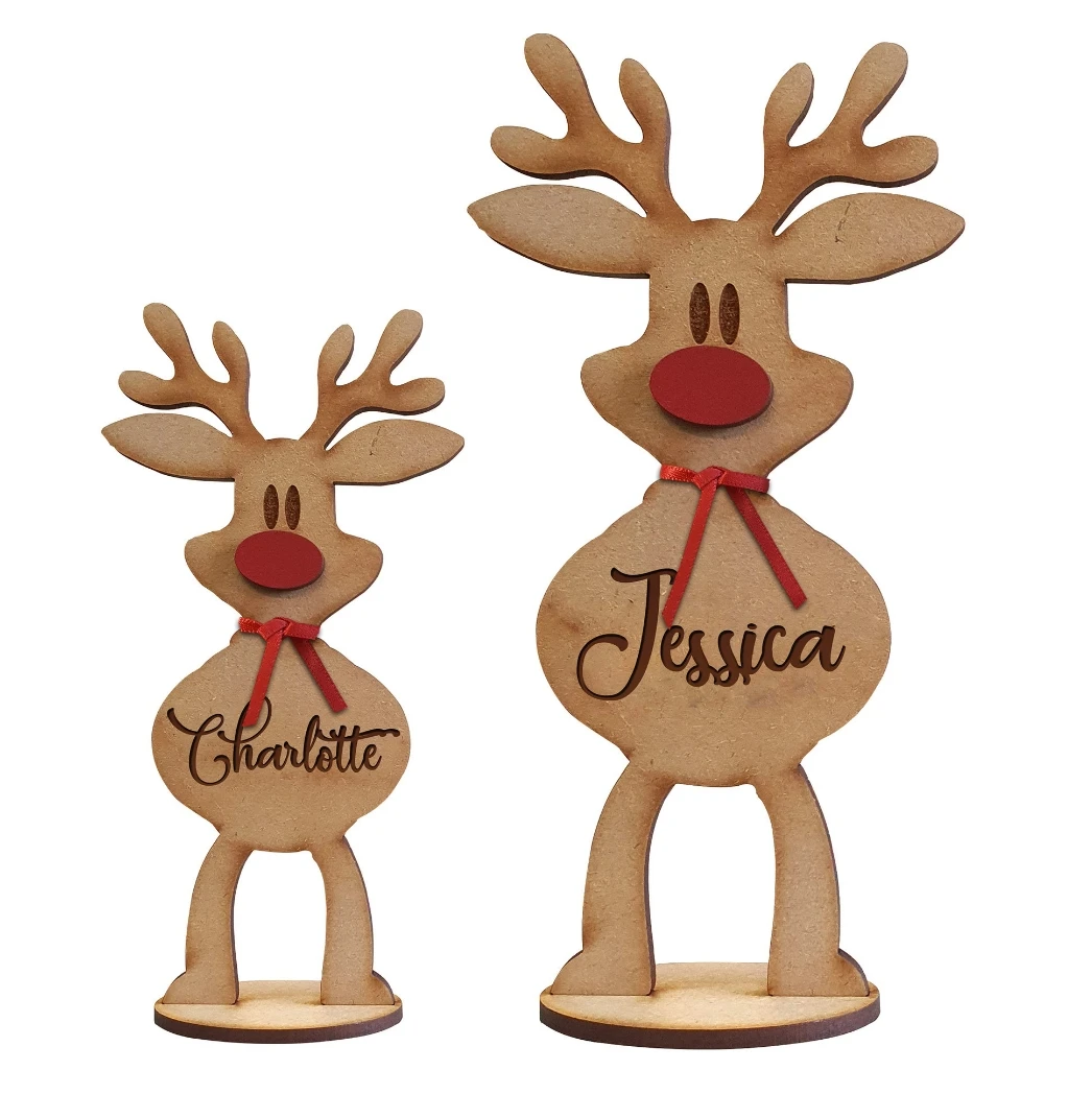 1pc Family Christmas Reindeer Decoration, Personalised Freestanding Reindeer, Place Names Setting, Ornament, Table Place Names