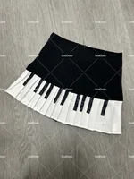 Spring Black White Spliced Women Short Skirt 2025 Y2k Slim Design Harajuku Mini Skirt Female Empire Korea Style Chic Piano Skirt - Image 5
