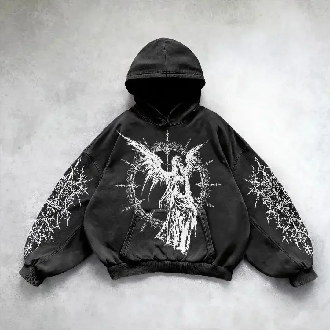 Y2k gothic dark female warrior hoodies men oversized sweatshirt couples punk tops streetwear goth harajuku women men clothing