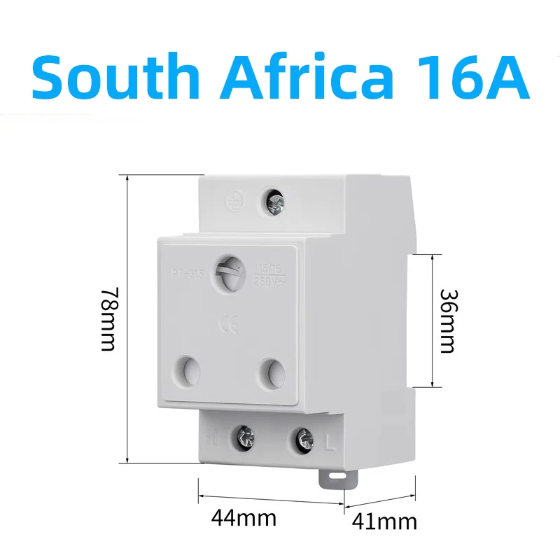 Universal Din Rail Modular AC Power Socket Adapter - 16A 220V Connector, Grey