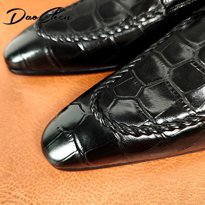 Luxury Brand Men Leather Shoes Slip-On Black Crocodile Print Woven Pattern Loafers Mens Dress Shoes Wedding Office Shoes For Men 4