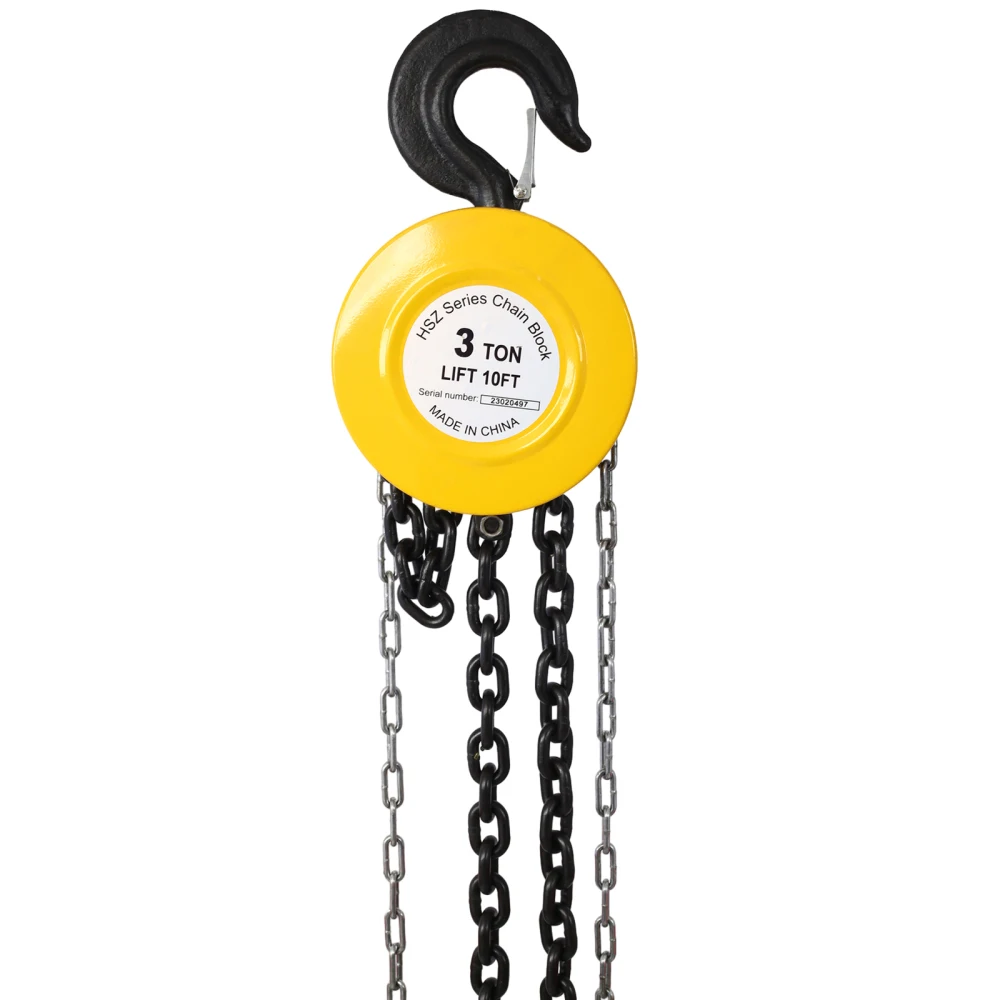 Chain hoist 4400lbs 2T capacity 10ft wIth 2 heavy duty hooks,Manual chain hoist steel construction,Yellow and black