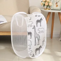 Large Capacity Cartoon Foldable Laundry Basket and Toy Storage Organizer (White)