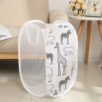2Pc Cartoon Foldable Laundry Basket Large Capacity Organizer Basket for Household Dirty Clothes Nylon Mesh Bag for Toy Storage