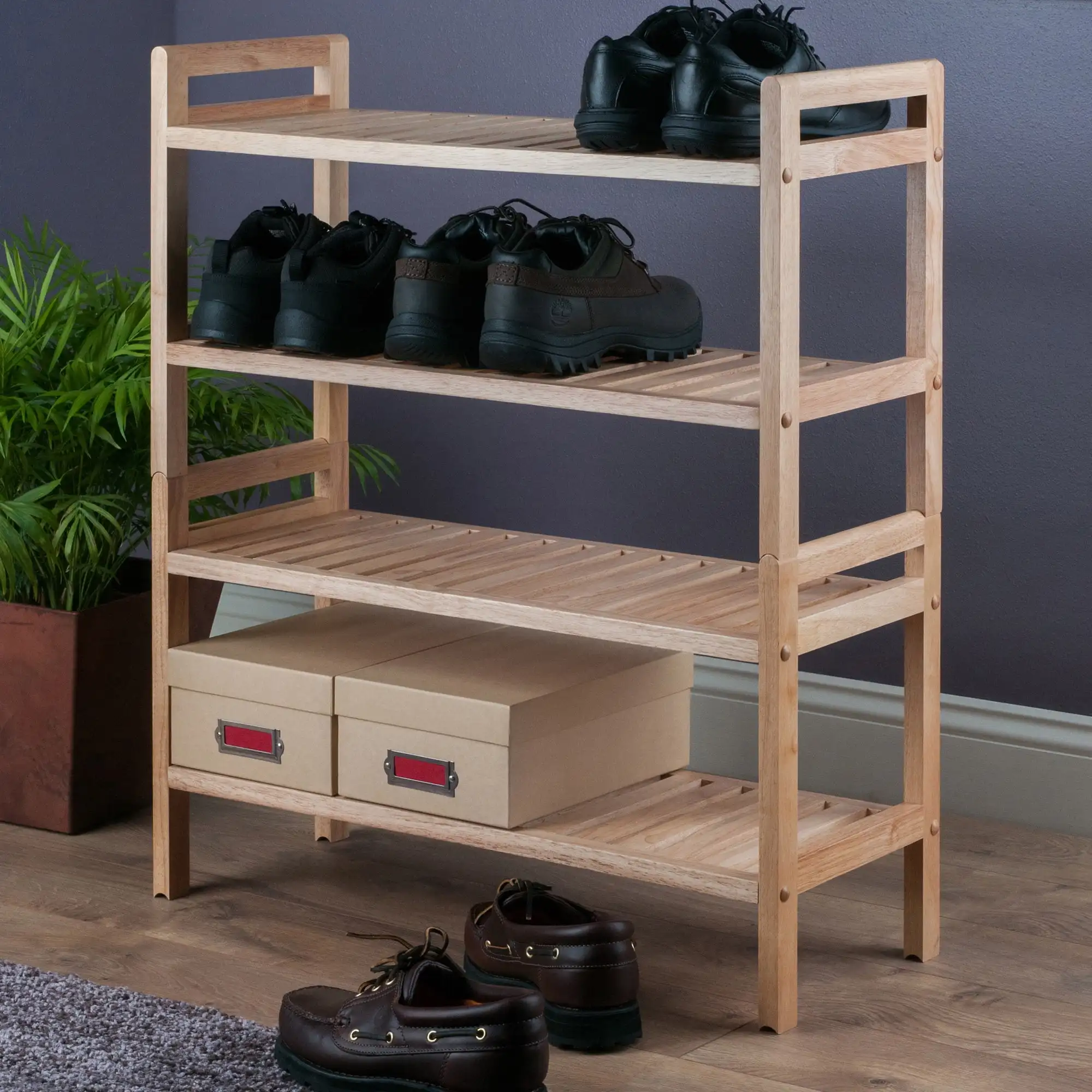 

2-Piece Stackable Shoe Rack, Natural Finish