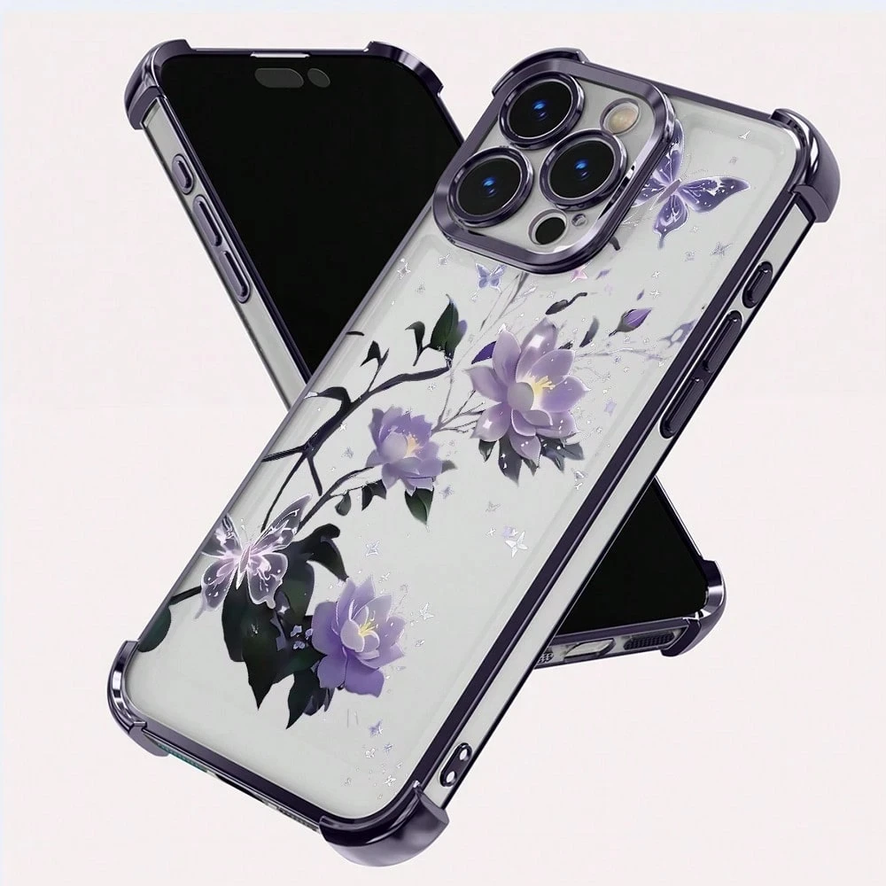 Elegant Electroplated Transparent Phone Case with Floral Design
