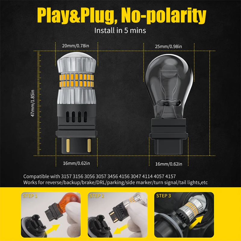2Pcs 7440 W21W WY21W T20 7443 W21/5W T20 3157 P27/7W T25  ĸ   ڵ ȸ  Led  Canbus  