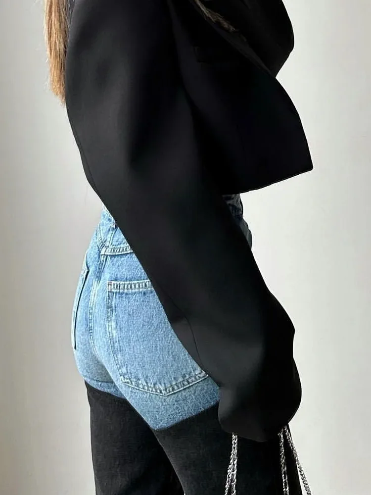 Faionable Casual Patchwork Distred Straight Leg Women's Jeans High Waist Straight Cut Ladies' Casual Pants