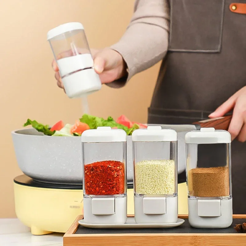 Seasoning Jar Salt Shaker Salt Pepper Shakers 2g Metering Salt Shaker Push Type Salt Dispenser Tank Sugar Bottle Shaker Canister Quantitative Spice Seasoning Box