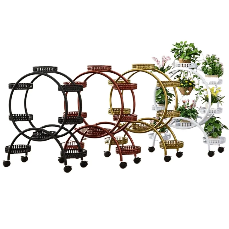 Metal Plant Stand with Wheels 6-Pot Flower Rack for Indoor and Outdoor Gardens Plant Holder for Yard Use Mobile Stand