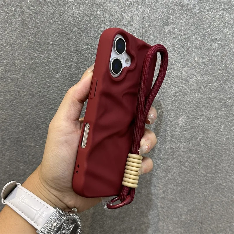 Stylish Pleated Lanyard Cover with Bracelet - Slim Silicone Soft Case in Solid Colors