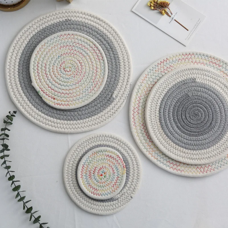 

Cotton Rope Weaving Thickened Heat-insulating Placemats Anti-scalding Dining Table Mats Household Dish Pads Coasters