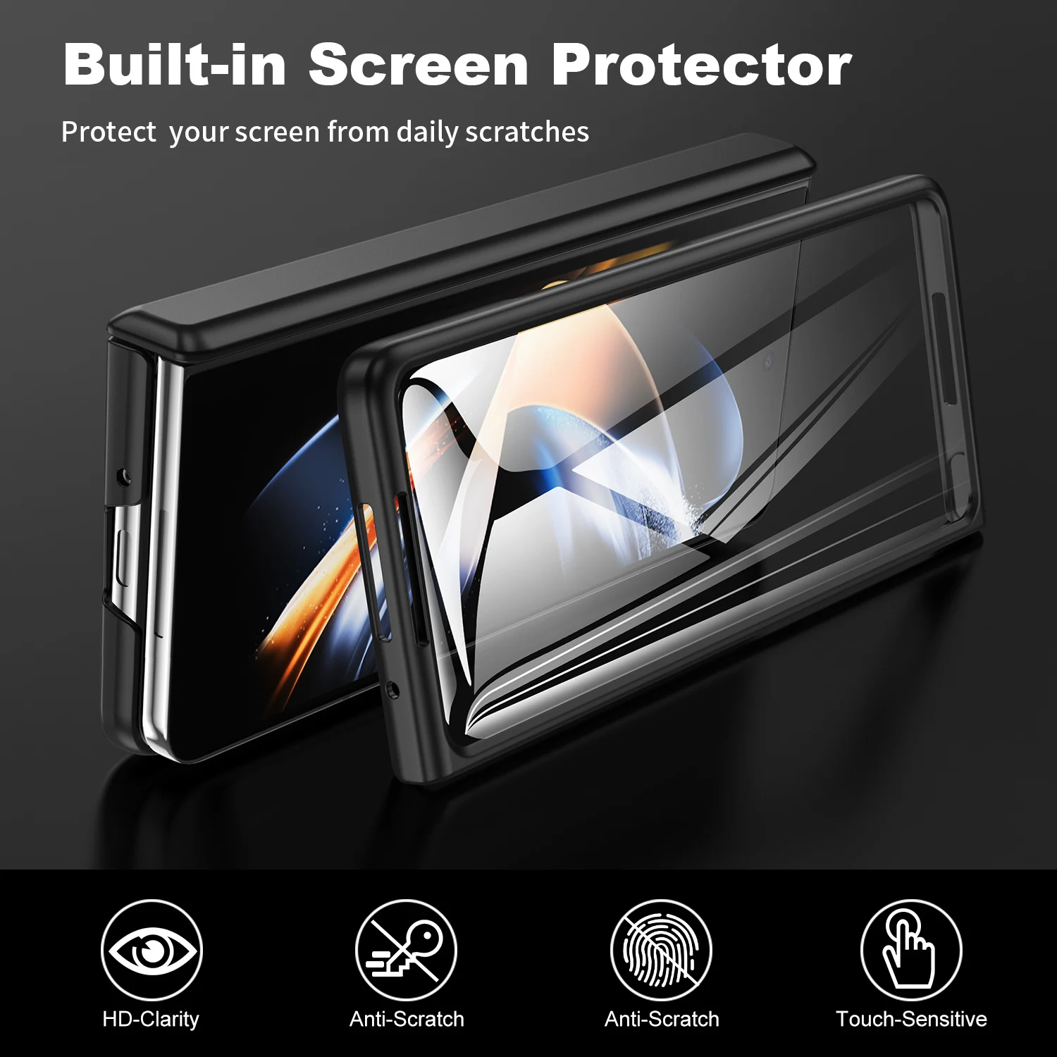 Slim Case For Samsung Galaxy Z Fold 4 Hinge Protection Shockproof Leather Case With Kickstand HD Tempered Film Screen Protector
