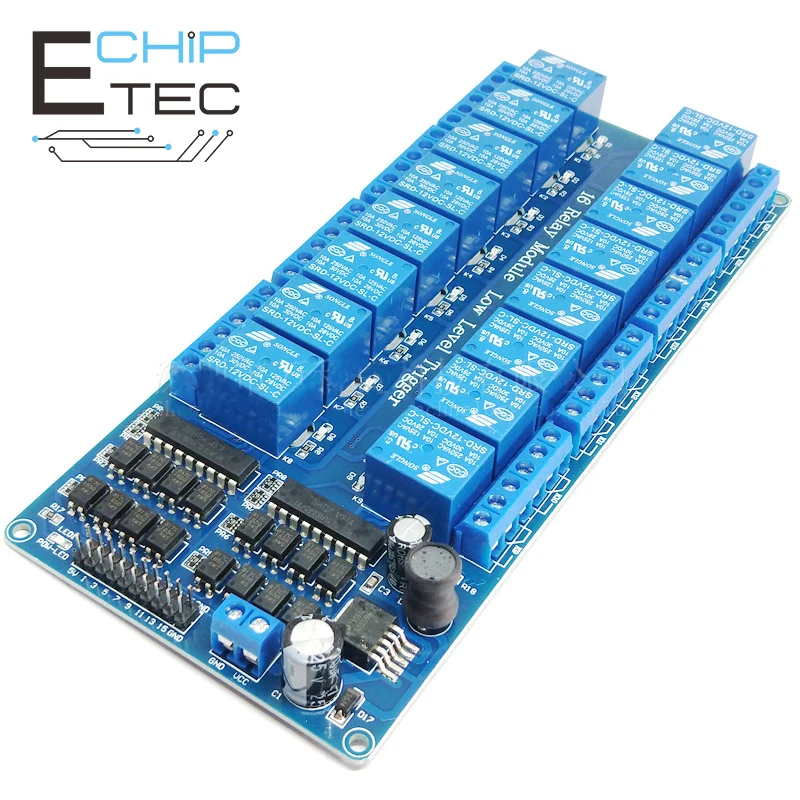 

Free shipping 16 Channel 5V 12V Relay Module Relay Control Board with Optocoupler Protection and LM2576 Power Supply