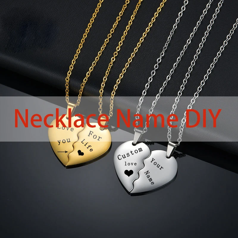 

1 Pair Customized Engraved Necklace Heart Carved Couple Pendant In Rose Gift Box Name Date Diy Jewelry Gift for Best Friend