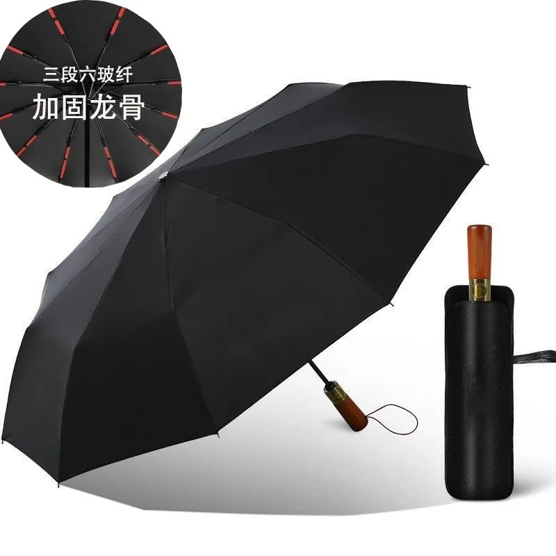 For Mercedes-benz Rolls Royce Wooden Handle Umbrella 12 Bone Automatic Folding Black Rubber Sunscreen Car Umbrella