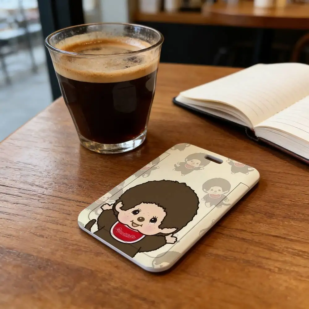 귀여운 M-Monchhichi 카드홀더가 있는 휴대용 목걸이 스트랩, 포토카드 및 교통카드에 적합, 가벼운 카드홀더