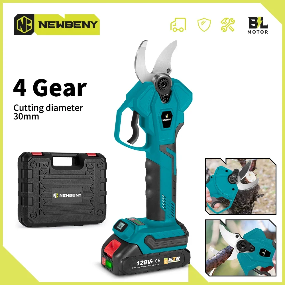 NEWBENY 30mm Brushless Electric Pruning Shears 4 Gears Cordless Multifunction Garden Tree Beautify Tools For Makita 18V Battery
