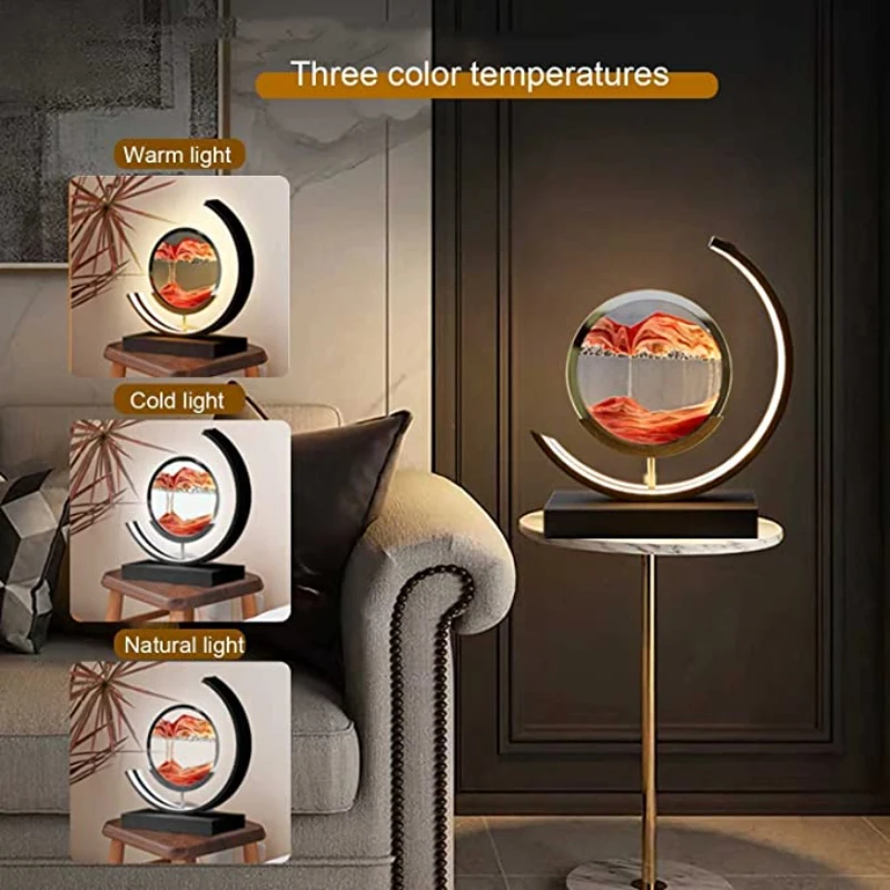 

Bedroom Decoration Glass Hourglass Table Lamp Art Unique Decorative Sand Painting Night Light LED Quicksand Painting Hourglass
