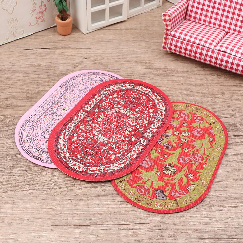 1:12 Puppenhaus Miniatur Runde Bodenteppich Abdeckung Oval Teppich Bodenmatte Modell Schlafzimmer Wohnzimmer Dekor Spielzeug Puppenhaus Zubehör – Detail 5