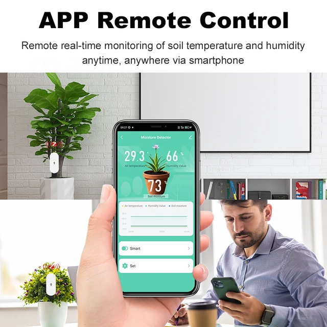 Zigbee2MQTT Zigbee3.0 Temperature Humidity Moisture Detector Smart Soil Tester Moisture Sensor Phone APP RealTime Monitor 2