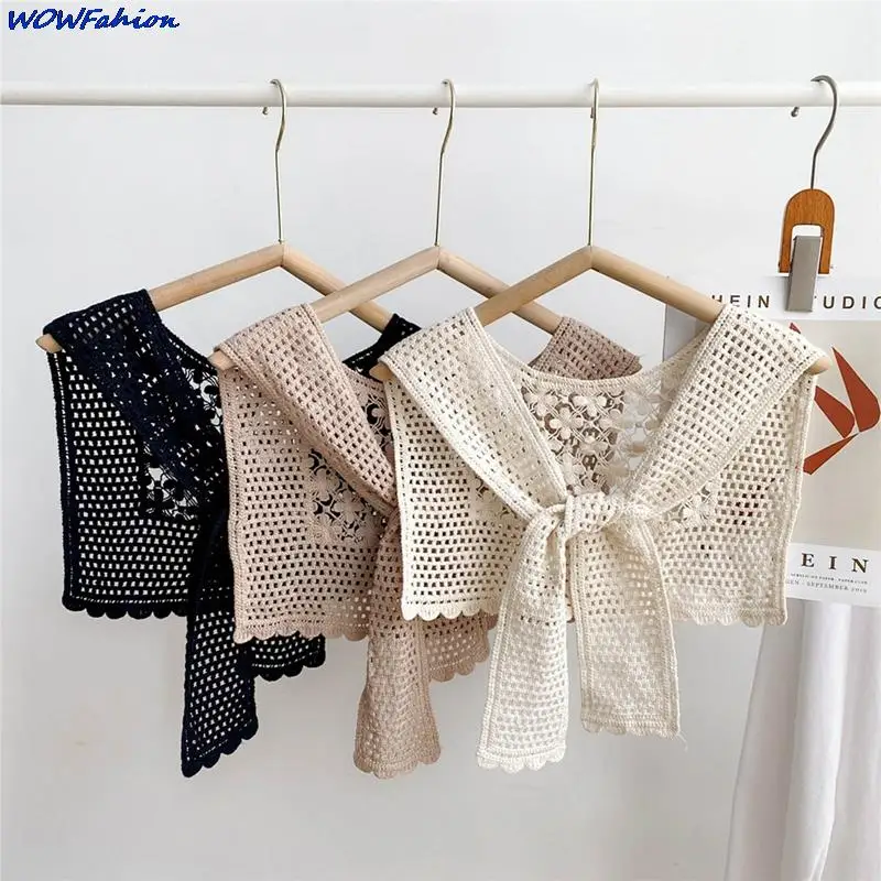 

Fashion Fake Collars Shawl V-Neck Doll False Collar Shirt Women Hollow Crochet Lace Detachable Collar Half Shirt Wraps