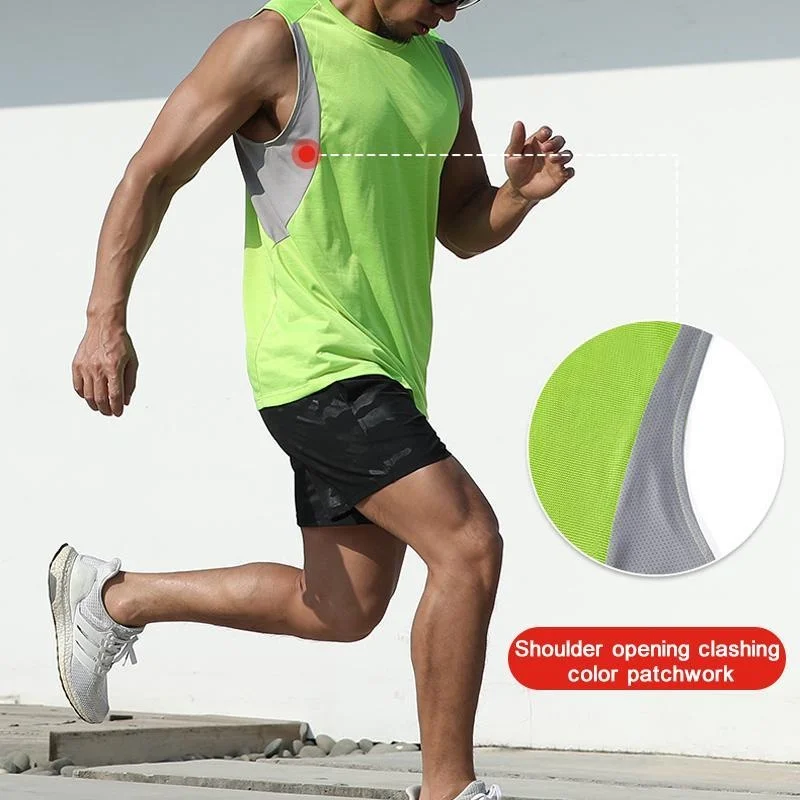 Description Picture 4 of item2024 Fashion Men's Quick Drying Breathable Fit Sports Performance Tank Top Elastic Breathable Sleeveless Tank Top