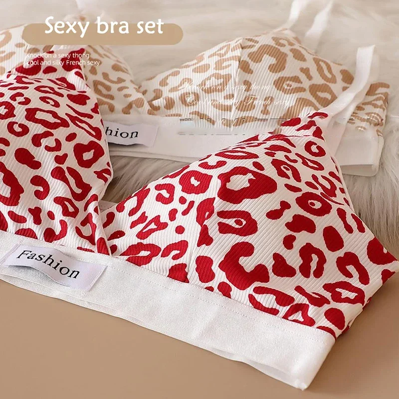 Women Seamless Bra Set Low Waist Panties Leopard Bralette Sexy Lingerie Set Vneck Sport Brassiere Female Cotton Underwear Women Lingerie Set Sexy Bra Set Women Underwear Set