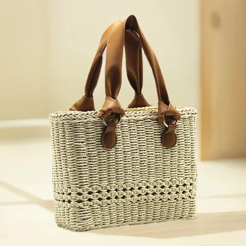 Bohemian Paper Rope Straw Bag Handmade Woven Box Bags for Women Handbags Hollow Travel Beach Bag New 2024 Basket Bags Clutch New