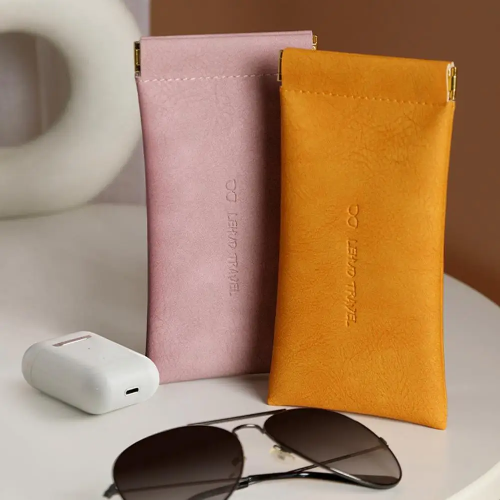Soft Leather Storage Pouch Automatic Closing Eyewear Storage Bag Built-in Fluff Sun Glasses Pouch Faux Leather Glasses Bag