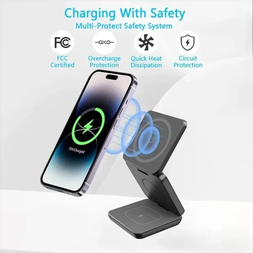 100W Foldable Magnetic Station 3 in 1 Fast Wireless Charger Stand For Magsafe iPhone 16 15 14 13 12 Pro Max iWatch 8 7 6 Airpods