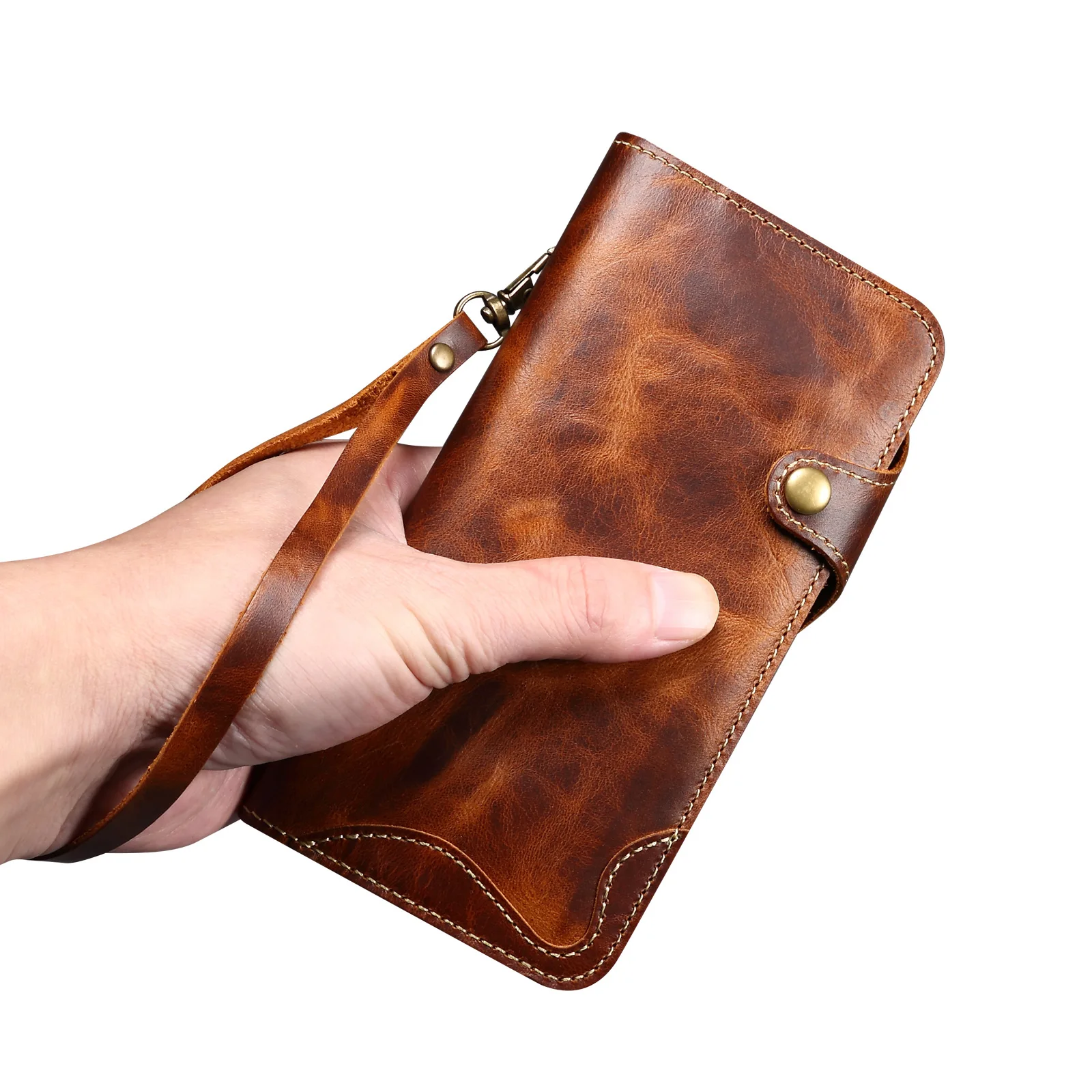 Retro Genuine Leather Business Purse Cover with Lanyard and Card Pocket