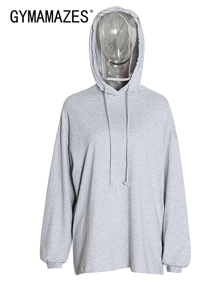 

GYMAMAZES Hooded Collar Sweatshirts For Women Long Sleeve Patchwork Lace Up Streetwear Female 2022 Clothing Autumn Style Casual