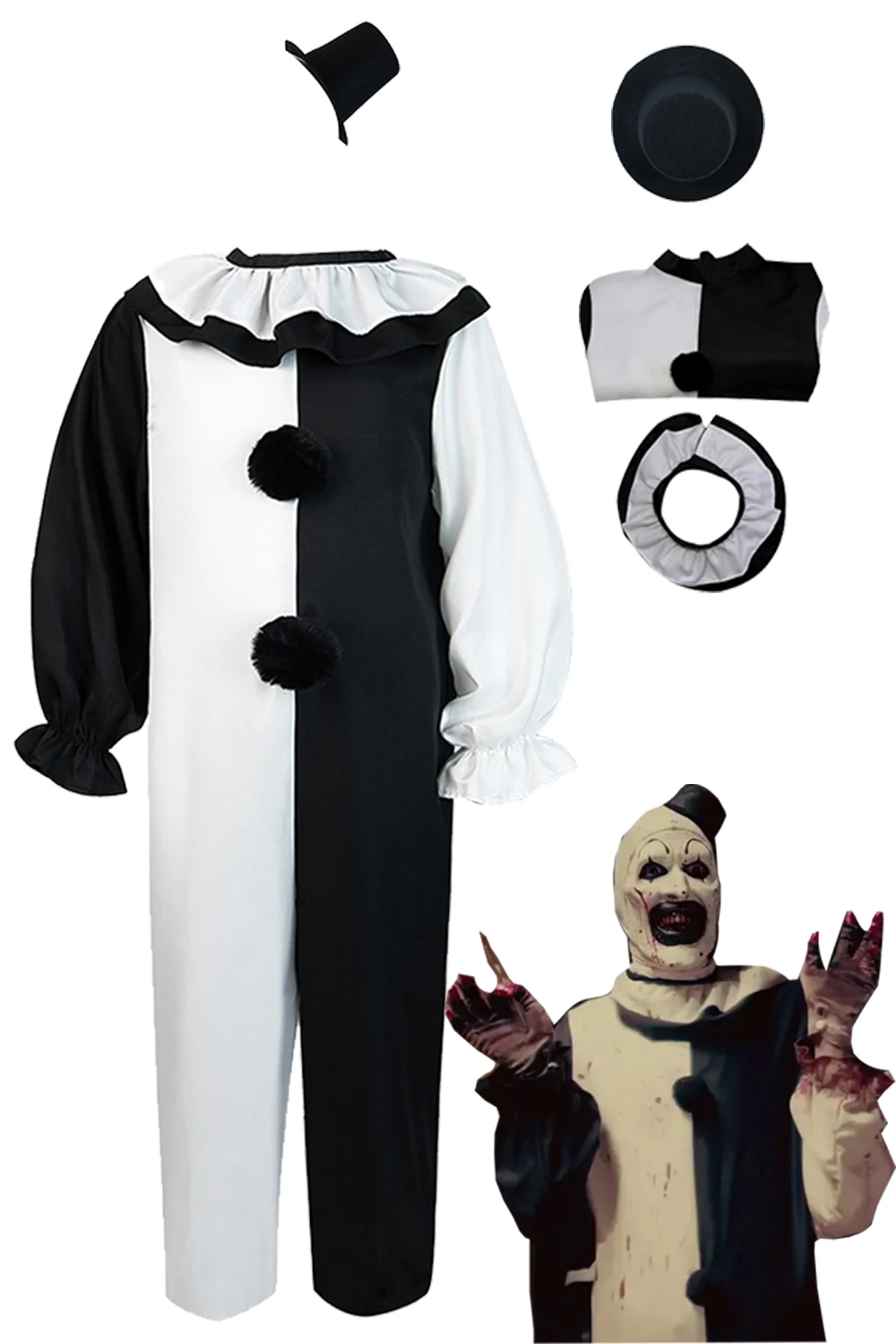 

Art The Clown Cosplay Kids Fantasy Costume Movie Terrifier 2 Jumpsuit Scarf Hat For Boys Children Halloween Carnival Party Suit