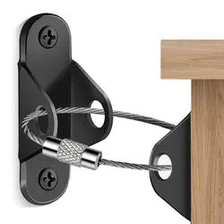 Furniture Anti - Tip Safety Anchors for Baby Proofing and Wall Fastening (Black - 1PC)