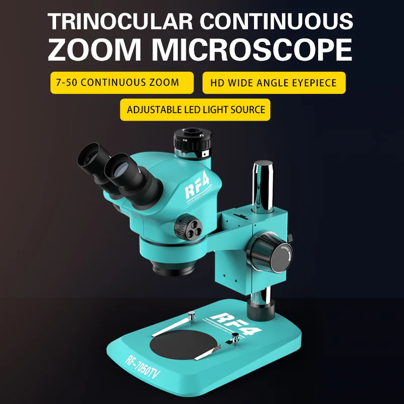 

RF4 RF-7050TV 7-50X Continuous Zoom Optical Stereo Trinocular Microscope with 144 LED Ring Lamp for Phone PCB Repair