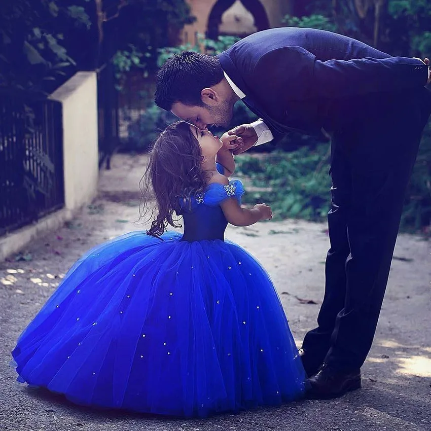 Royal Blue Flower Girl Dresses For Wedding Cenerentola Girls Dress Princess Children Party Ball Gown Abito Da Prima Comunione