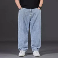 Jean grande taille pour hommes avec ceinture élastique, pantalon en Denim, Tube droit, respirant, ample, vêtements de rue, pantalons décontractés 4
