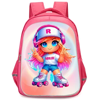 16 Inch Roblox Cartoon Red Backpack with Double Zipper - Cute Gaming School Bag Gift for Kids Unisex Ages 5-8 1
