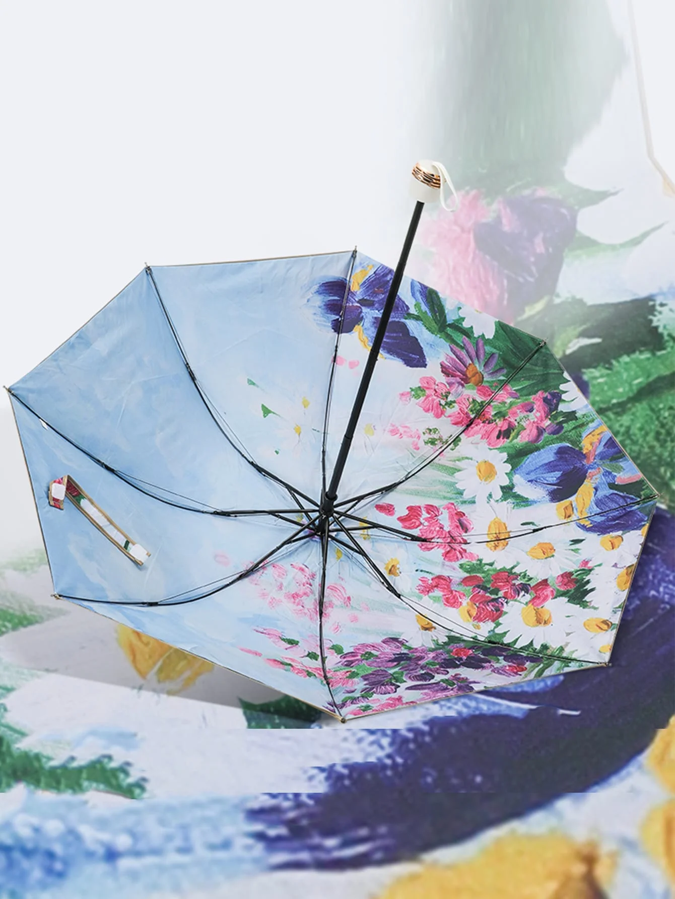 UV resistant women's sunny and rainy dual-purpose daisy double-layer sun umbrella sunshade umbrella