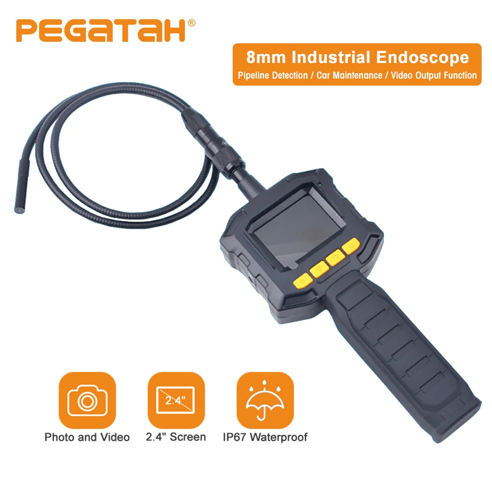 8mm HD Industrial Endoscope 2.4'' TFT Screen Digital Inspection Camera IP67 Waterproof 4 LED For Car Sewer Checking