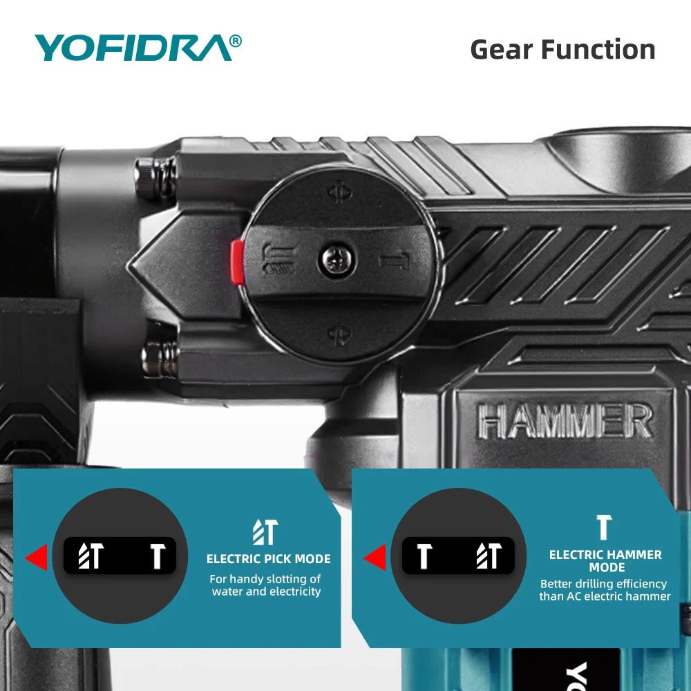 YOFIDRA 2200W 26MM Bürstenloser Elektrohammer Schlagbohrmaschine Multifunktions-Schraubendreher Rotationswerkzeug für Makita-Akku – Detail 11