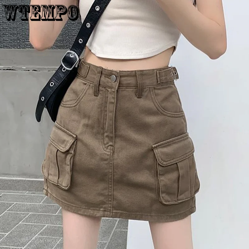 

Streetwear Cargo Jean Mini Skirts Women Harajuku Vintage Y2k 90s Casual Hight Waist Clothes Fashion Pockets Denim Short Skirt