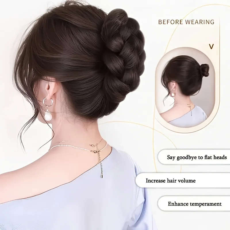 Synthetic gripper bun hair Bud head clip in woman ponytail on hair braids meatball hair bun