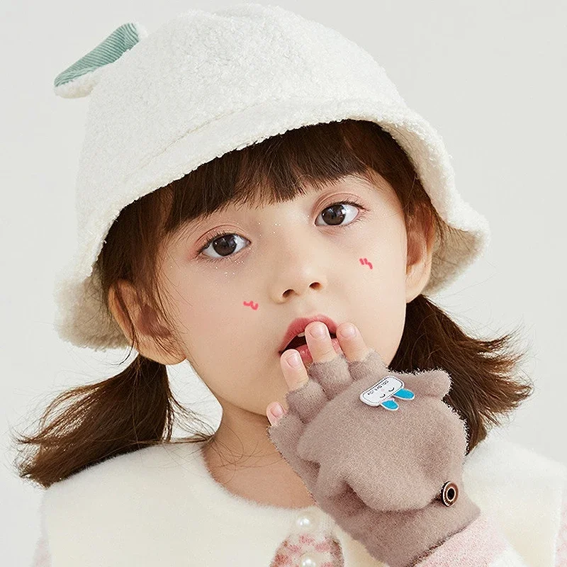 Baby Winter Gloves Boys Girls Knitted Fingerless Mittens Children Half Finger Flip Cuff Mittens Toddler Warm Gloves 1-6 Years